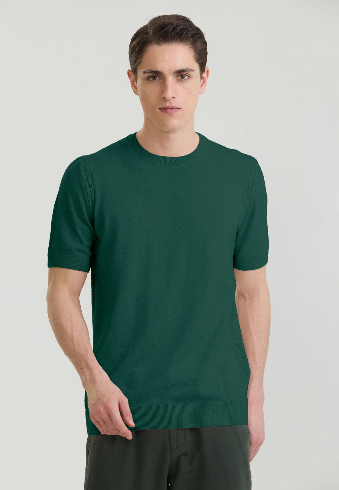 Felix Hardy T-shirt en tricot basique pour homme - Vert foncé