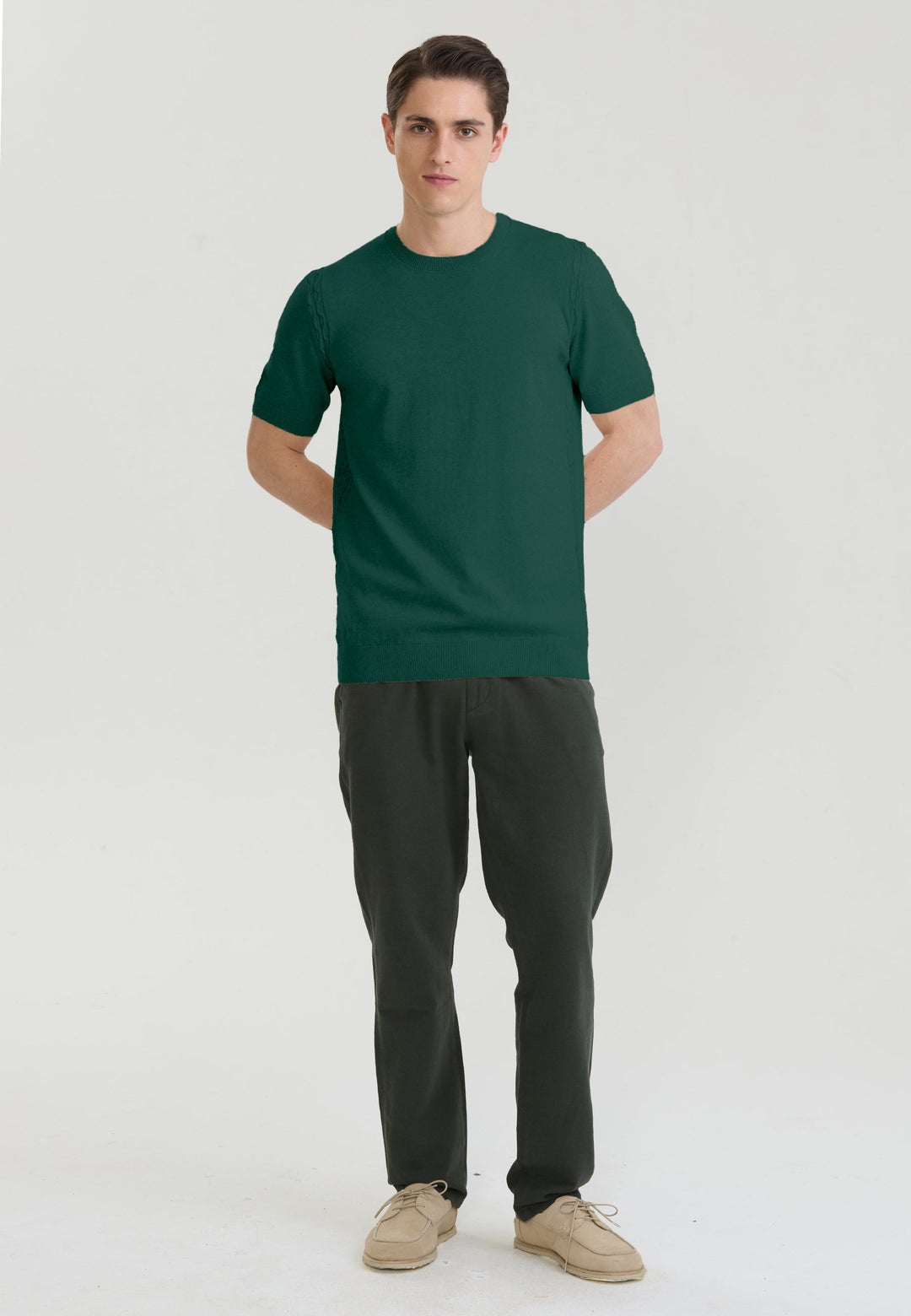 Felix Hardy T-shirt en tricot basique pour homme - Vert foncé