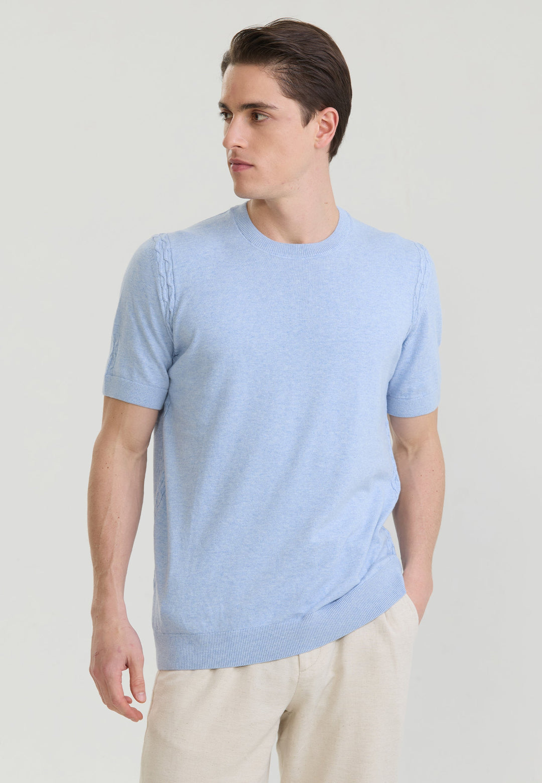 Felix Hardy T-shirt en tricot basique pour homme - Bleu