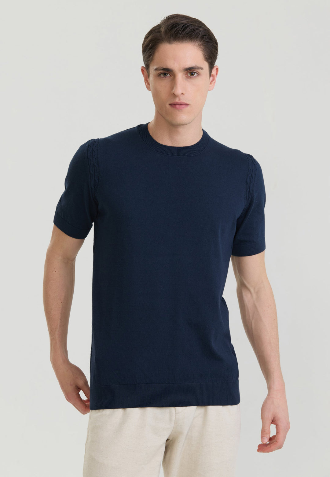 Felix Hardy T-shirt en tricot basique pour homme - Bleu marine
