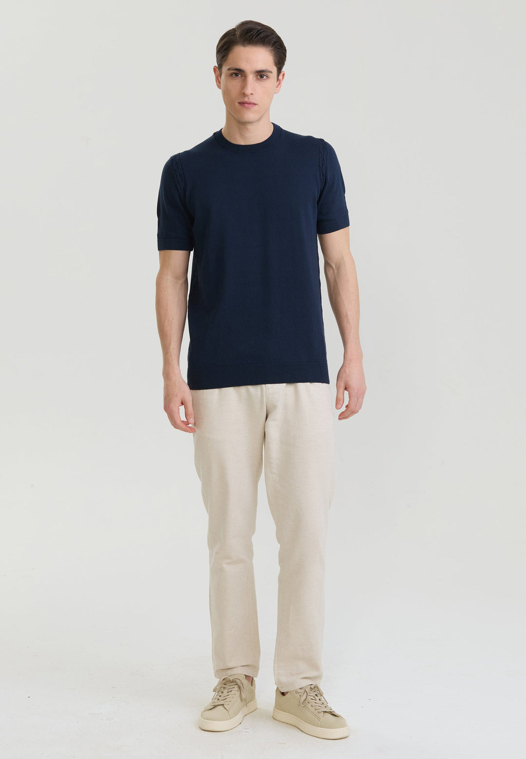 Felix Hardy T-shirt en tricot basique pour homme - Bleu marine