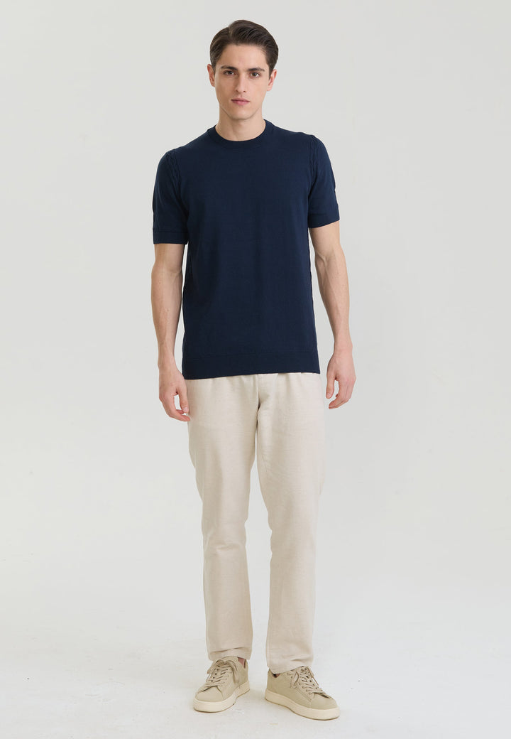 Felix Hardy T-shirt en tricot basique pour homme - Bleu marine