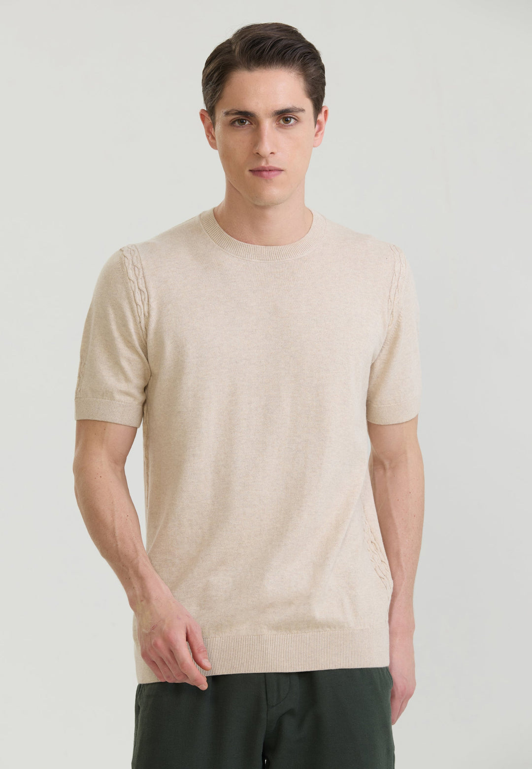 Felix Hardy T-shirt en tricot basique pour homme - Beige