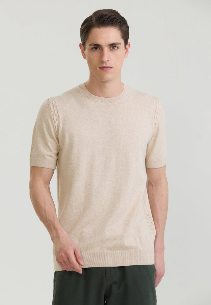 Felix Hardy T-shirt en tricot basique pour homme - Beige