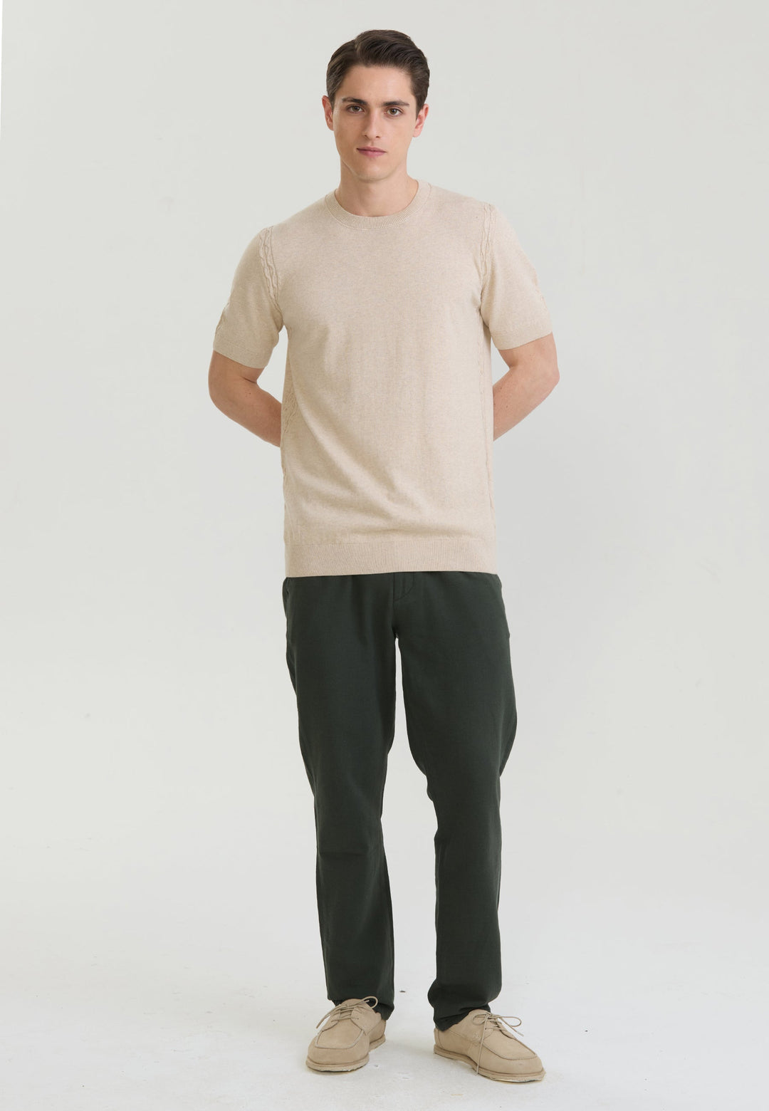 Felix Hardy T-shirt en tricot basique pour homme - Beige