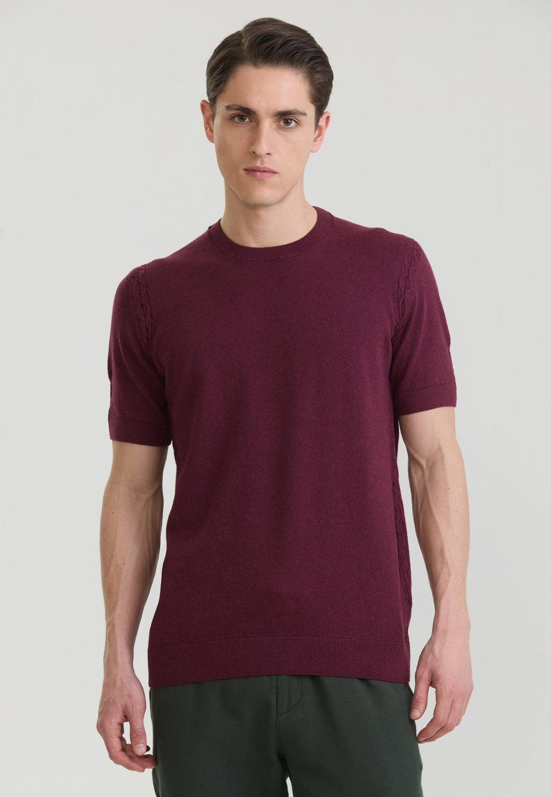 Felix Hardy T-shirt en tricot basique pour homme - Bordeaux