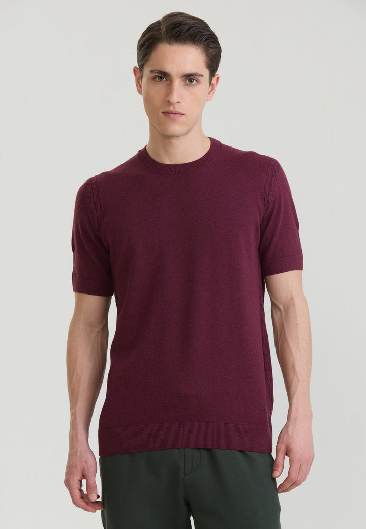 Felix Hardy T-shirt en tricot basique pour homme - Bordeaux