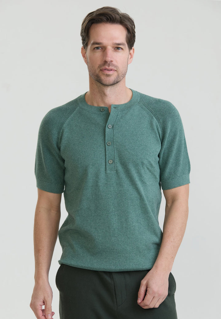 Felix Hardy T-shirt en tricot à col rond pour homme avec détails de fermeture à boutons - Vert