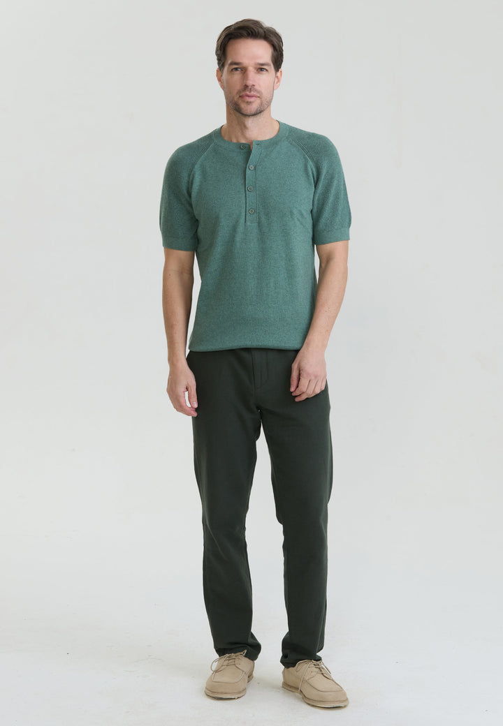Felix Hardy T-shirt en tricot à col rond pour homme avec détails de fermeture à boutons - Vert