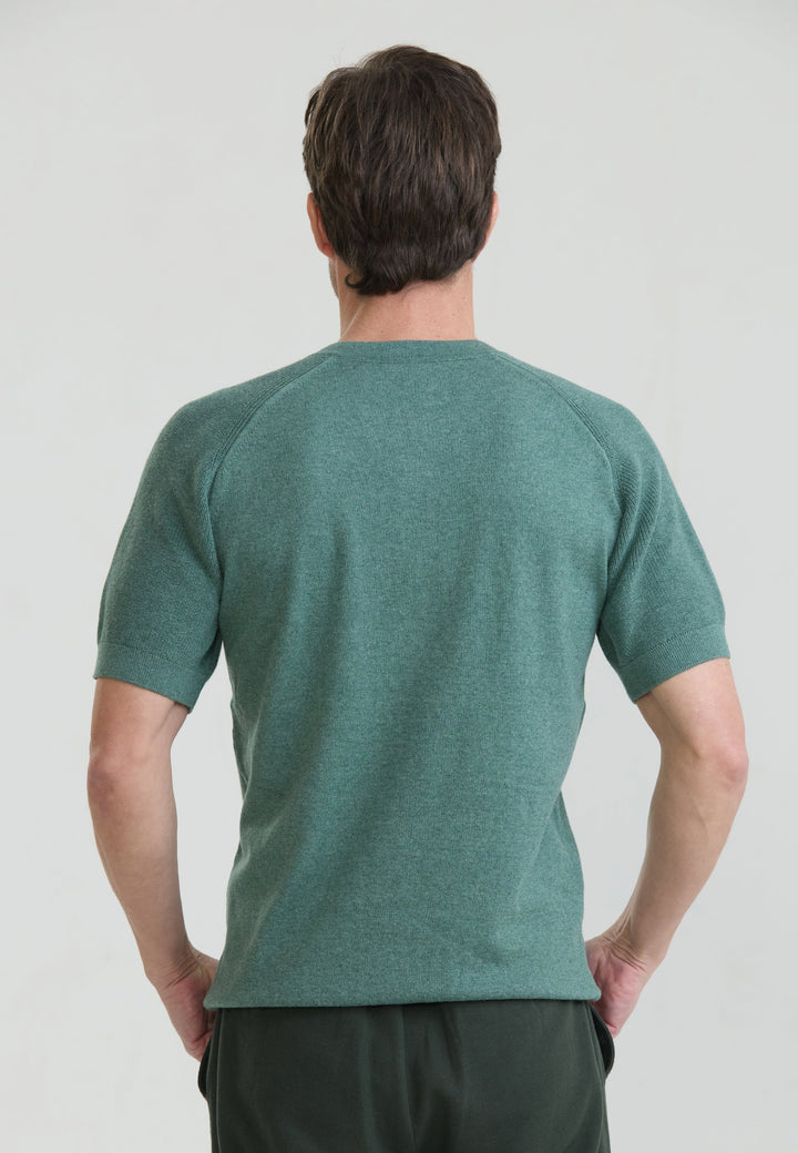 Felix Hardy T-shirt en tricot à col rond pour homme avec détails de fermeture à boutons - Vert