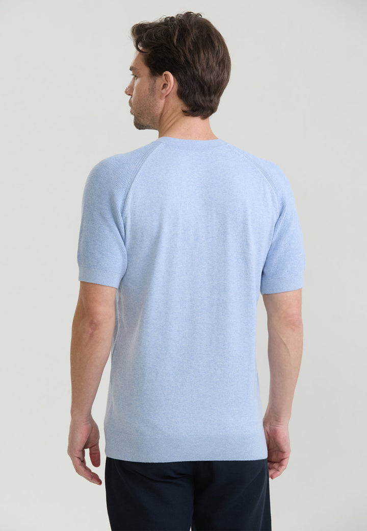 Felix Hardy T-shirt en tricot à col rond pour homme avec détails de fermeture à boutons - Bleu