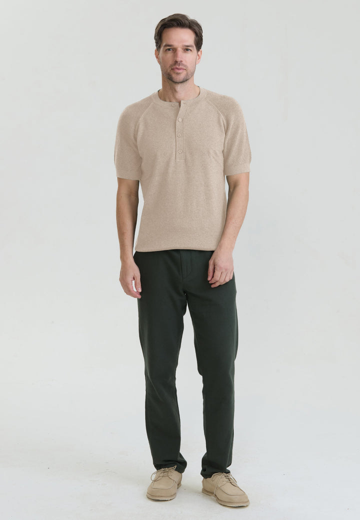 Felix Hardy T-shirt en tricot à col rond pour homme avec détails de fermeture à boutons - Beige