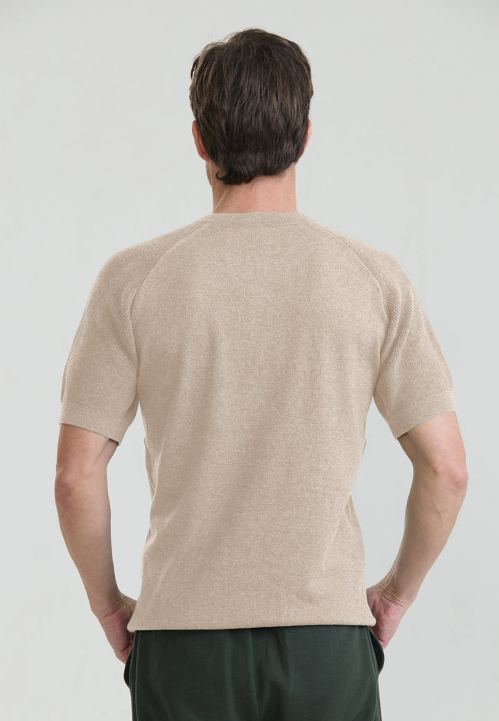Felix Hardy T-shirt en tricot à col rond pour homme avec détails de fermeture à boutons - Beige