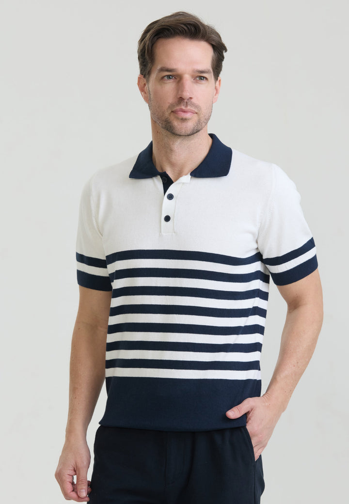 Felix Hardy T-shirt polo en tricot à rayures pour homme - Écru