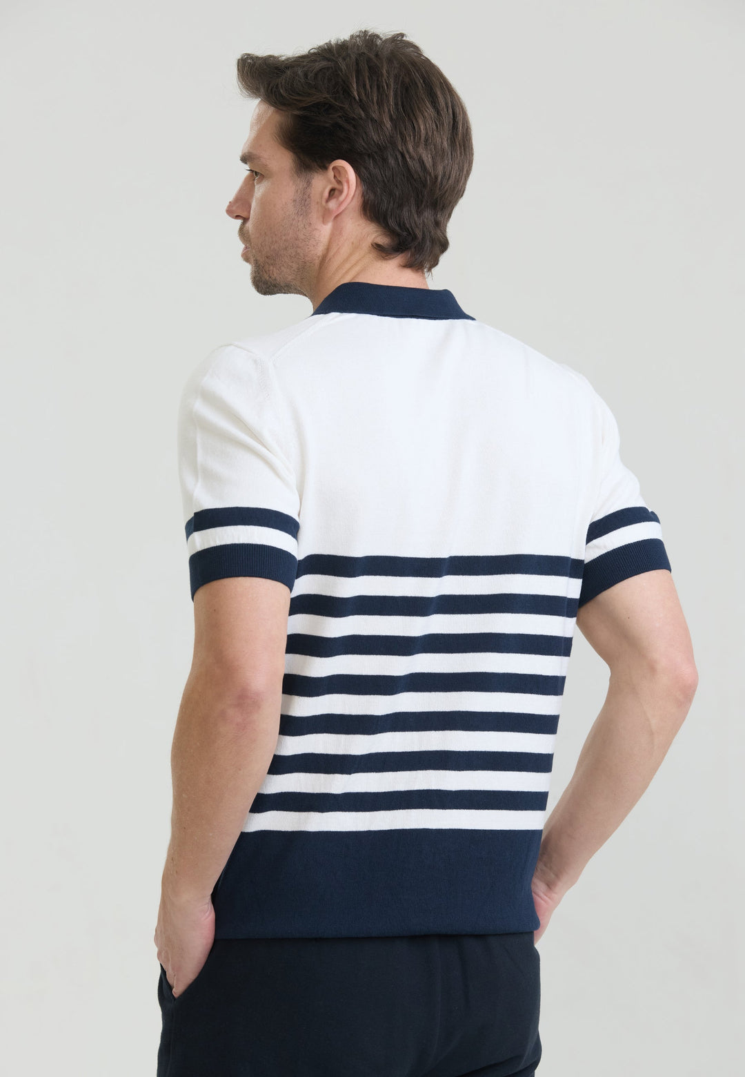 Felix Hardy T-shirt polo en tricot à rayures pour homme - Écru