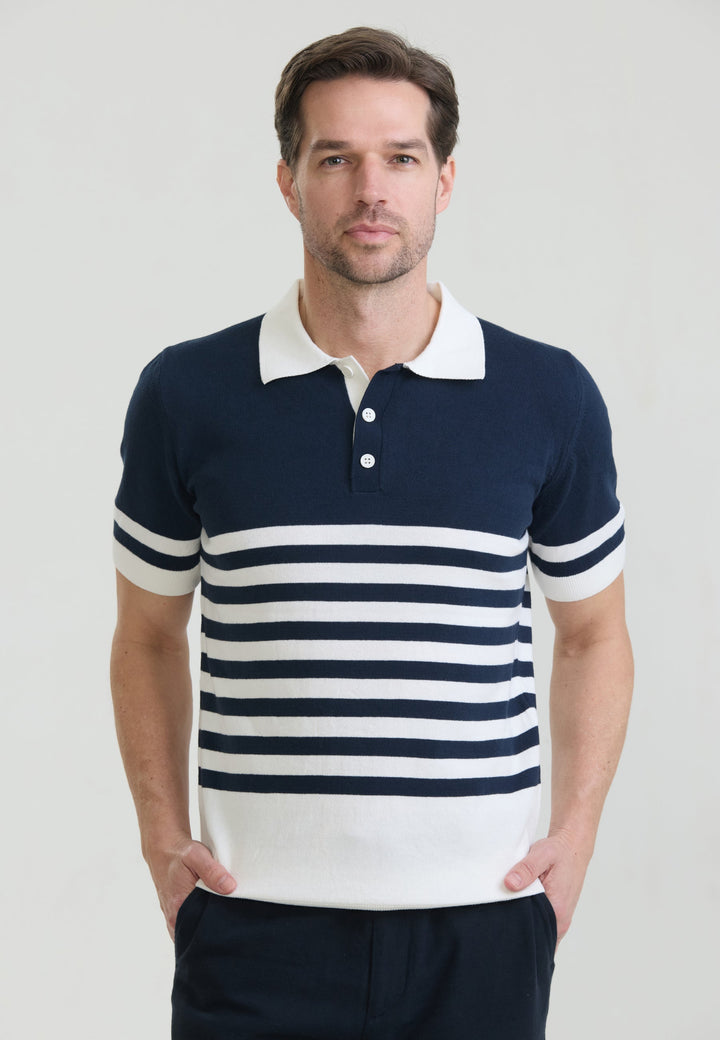 Felix Hardy T-shirt polo en tricot à rayures pour homme - Bleu marine