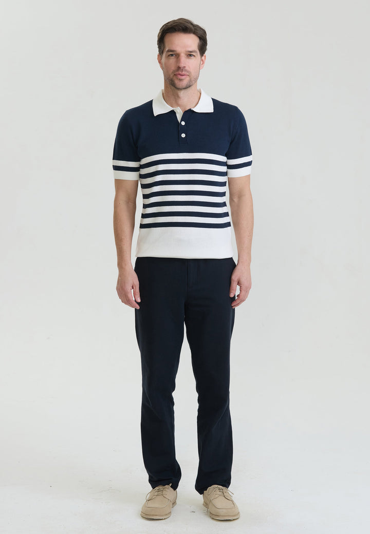 Felix Hardy T-shirt polo en tricot à rayures pour homme - Bleu marine