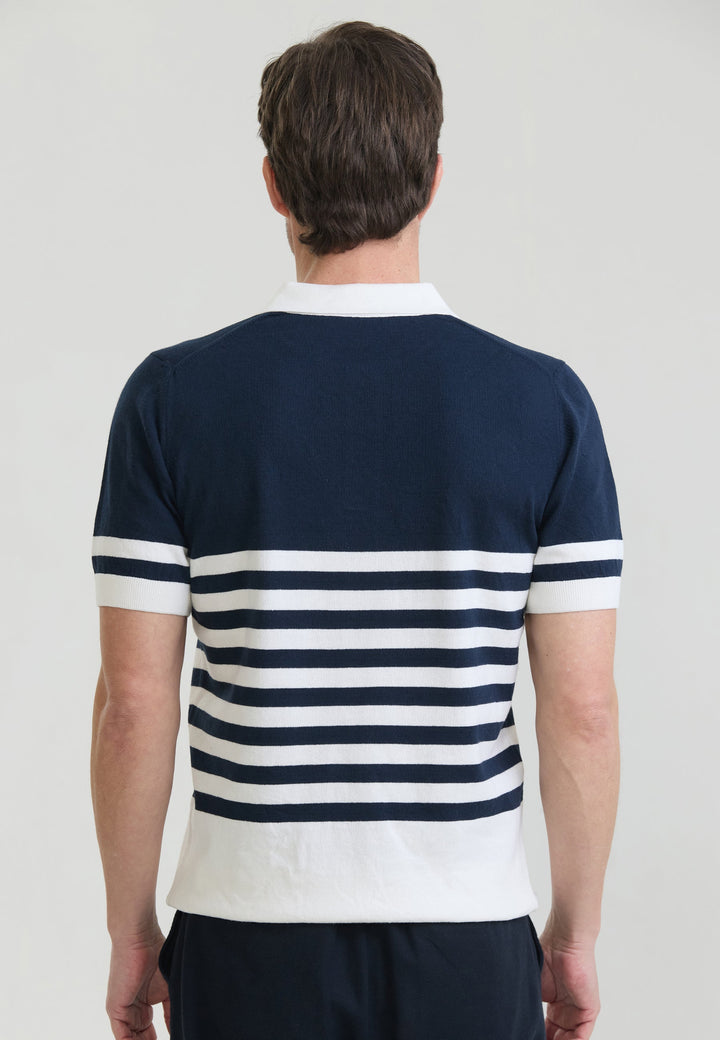 Felix Hardy T-shirt polo en tricot à rayures pour homme - Bleu marine
