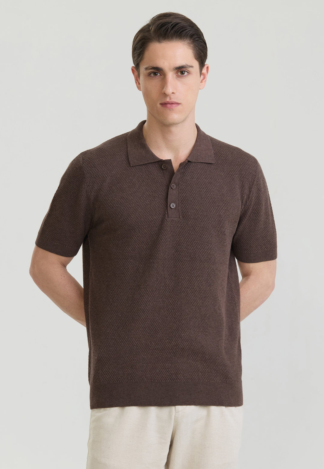 Felix Hardy Homme Basique Polo en Tricot - Marron