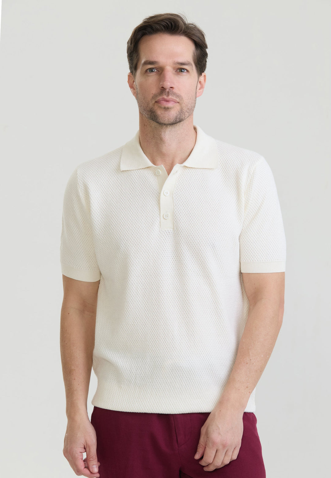 Felix Hardy Homme Basique Polo en Tricot - Écru