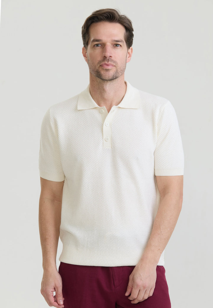 Felix Hardy Homme Basique Polo en Tricot - Écru