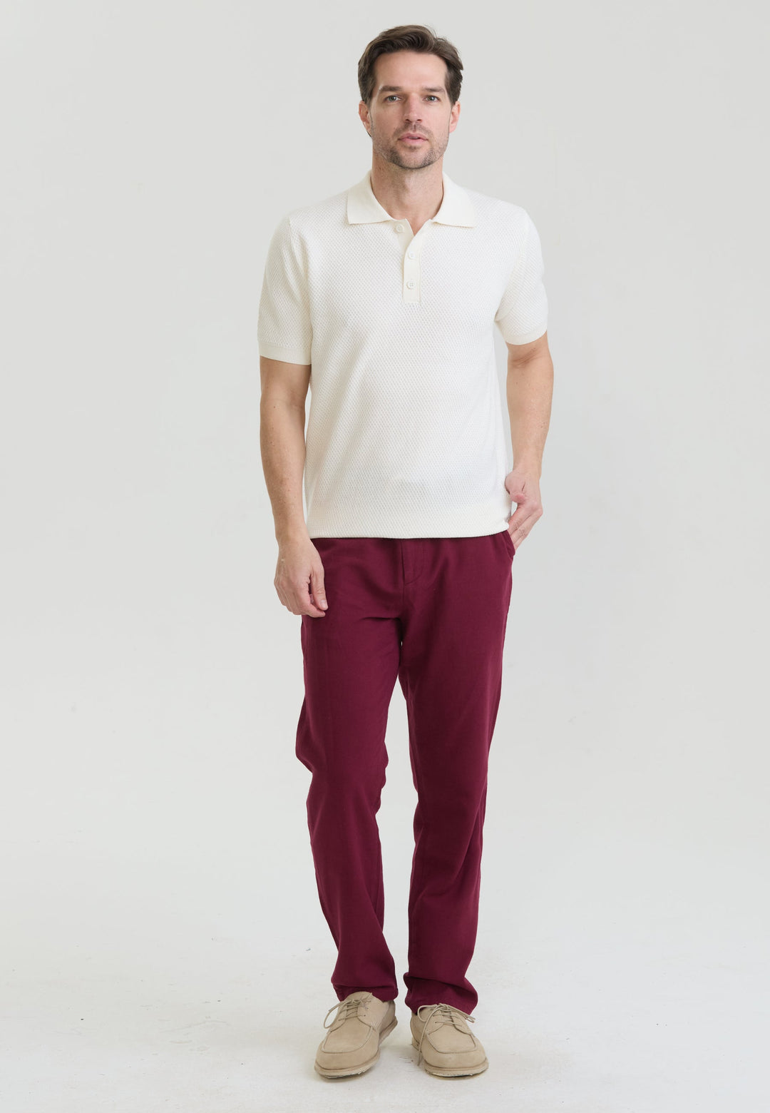 Felix Hardy Homme Basique Polo en Tricot - Écru