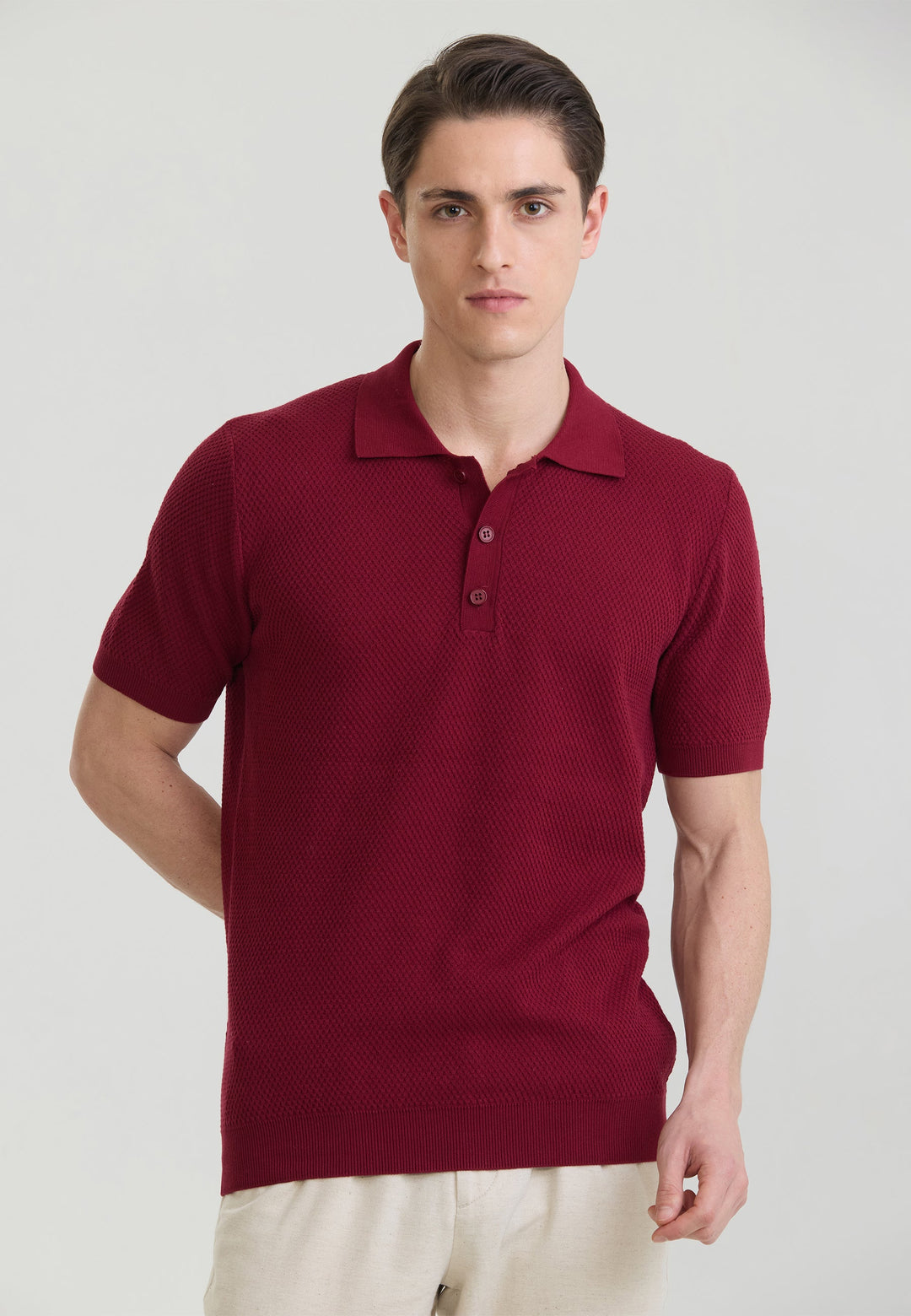 Felix Hardy Homme Basique Polo en Tricot - Bordeaux