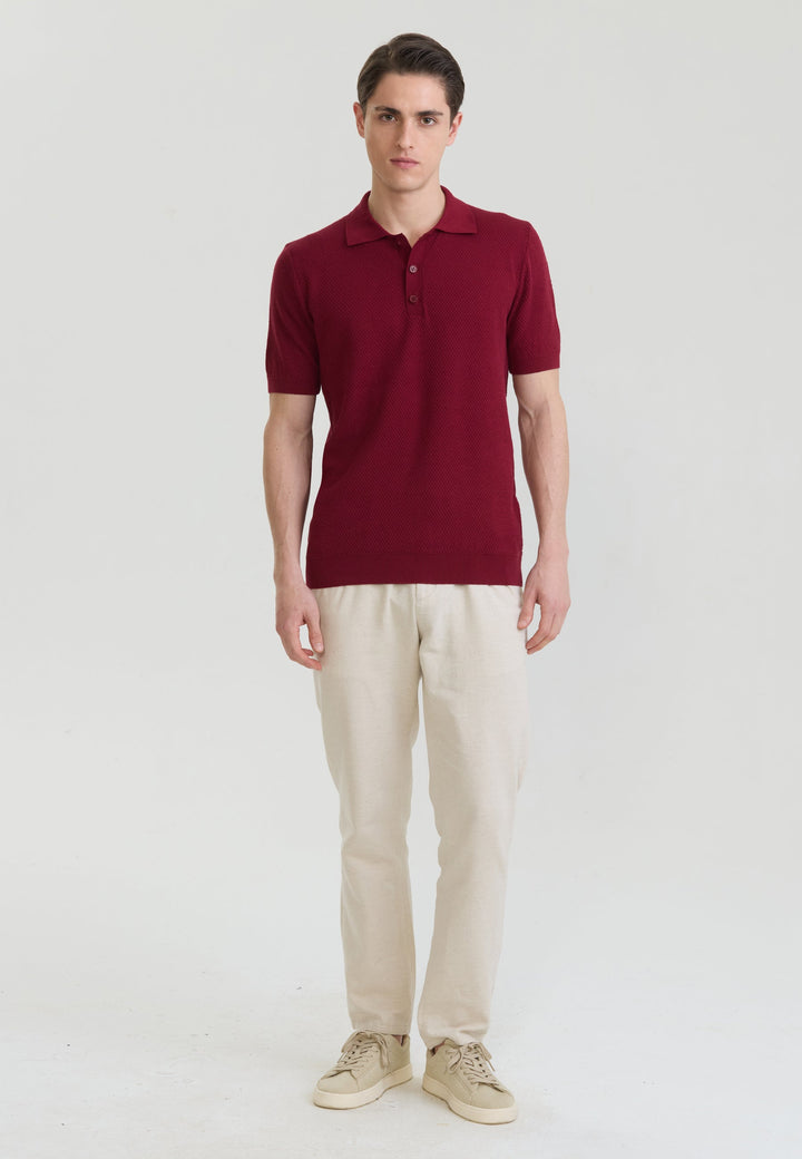 Felix Hardy Homme Basique Polo en Tricot - Bordeaux
