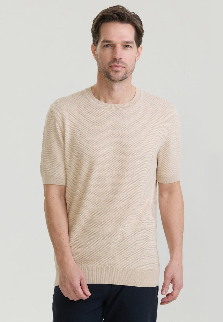 Felix Hardy T-shirt en tricot à col rond pour homme - Beige