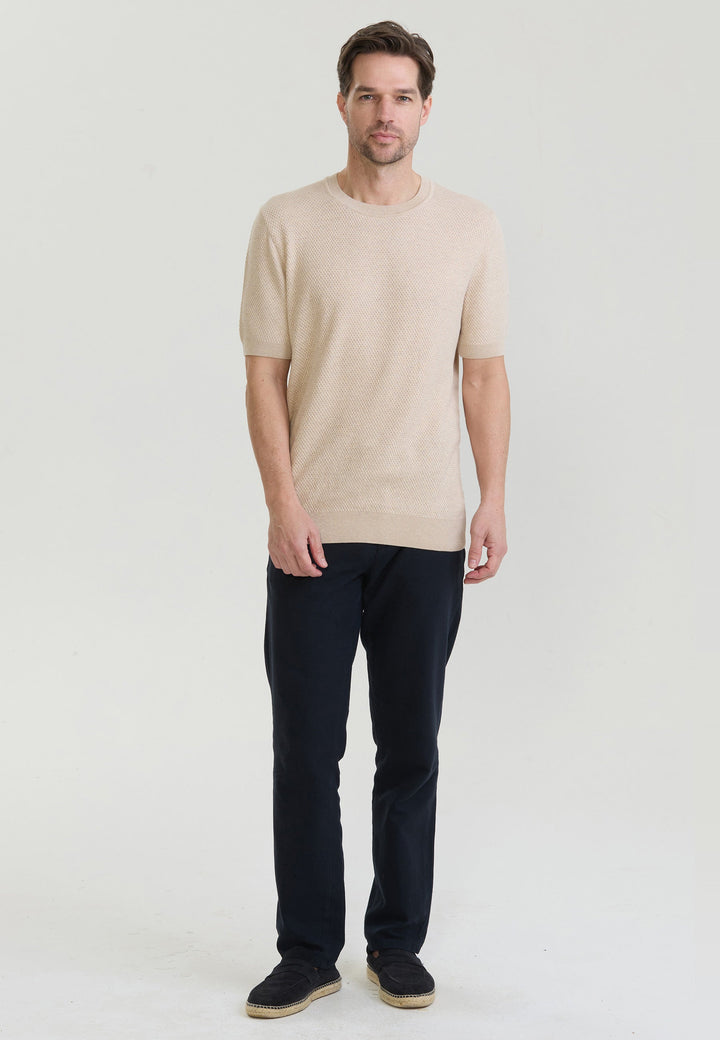 Felix Hardy T-shirt en tricot à col rond pour homme - Beige