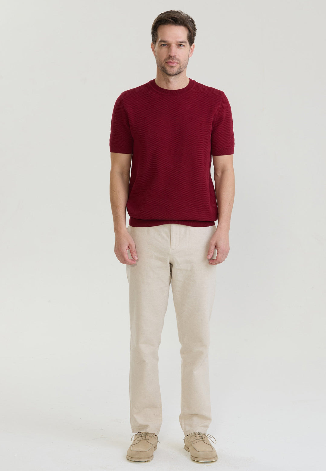 Felix Hardy T-shirt en tricot à col rond pour homme - Bordeaux