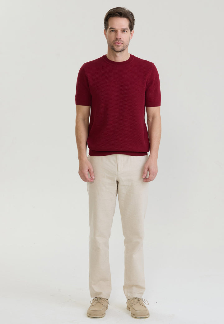 Felix Hardy T-shirt en tricot à col rond pour homme - Bordeaux