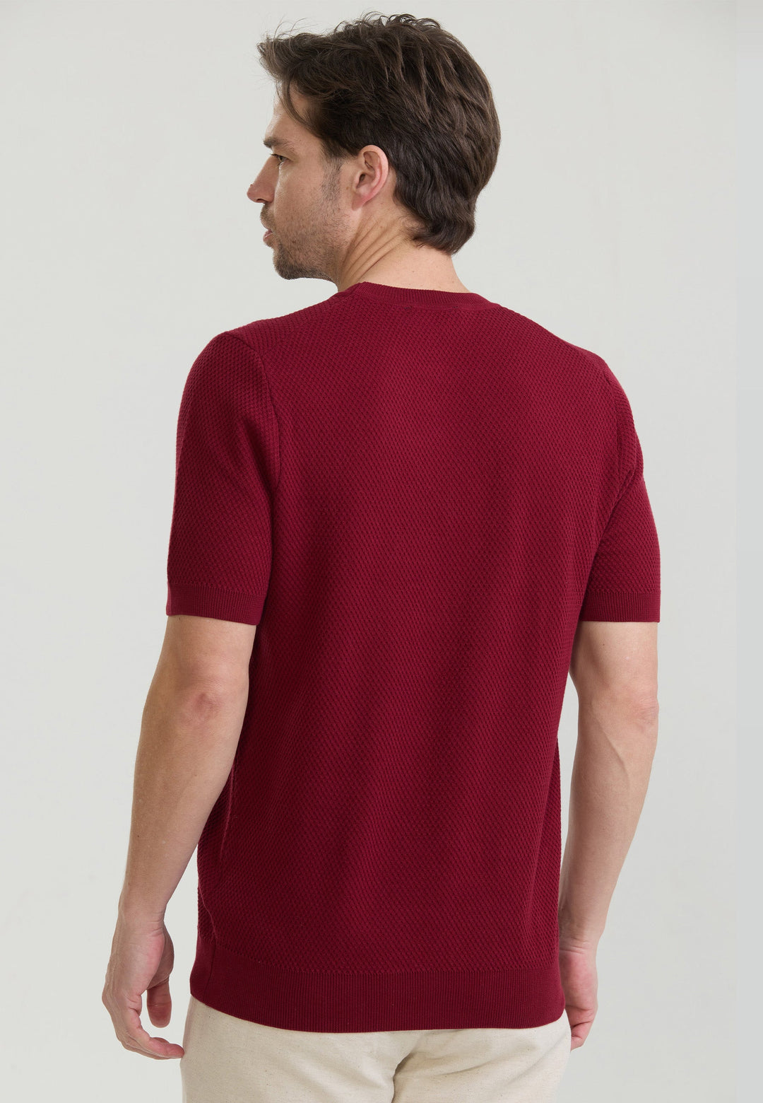 Felix Hardy T-shirt en tricot à col rond pour homme - Bordeaux