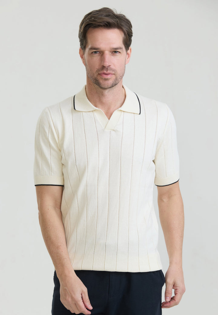 Felix Hardy Homme Basique Polo T-Shirt Tricot Sans Boutons - Écru