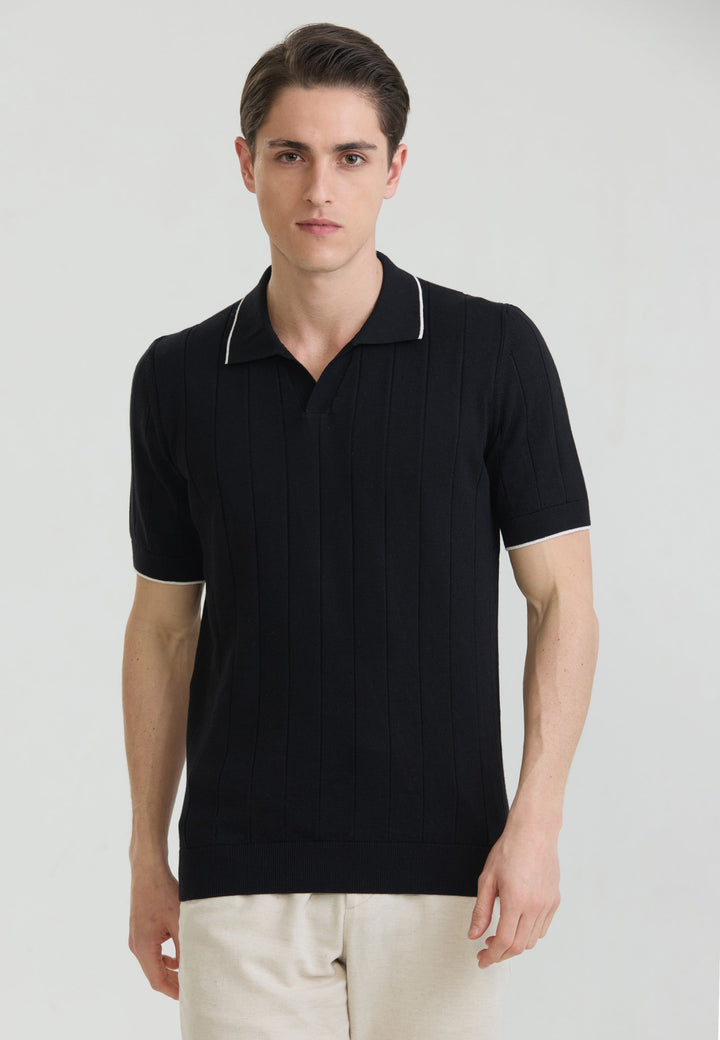 Felix Hardy T-shirt polo tricot sans boutons basique pour homme - Noir