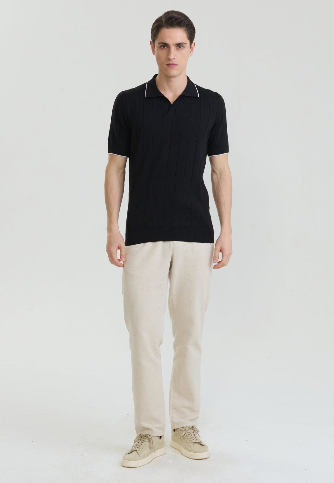 Felix Hardy T-shirt polo tricot sans boutons basique pour homme - Noir