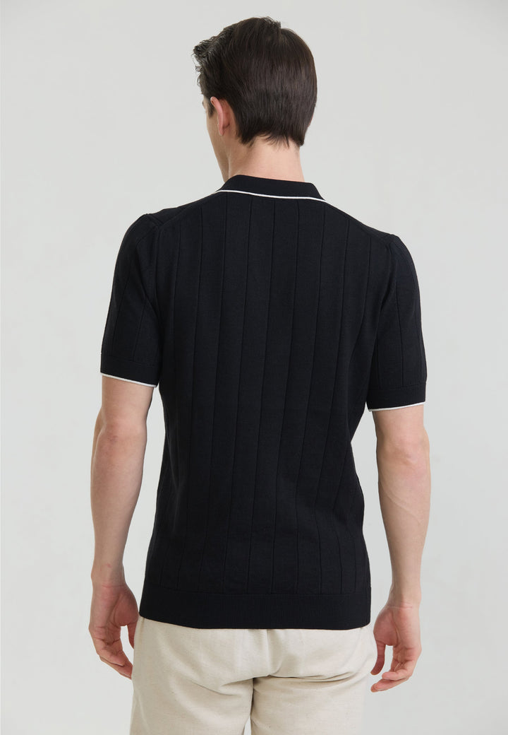 Felix Hardy T-shirt polo tricot sans boutons basique pour homme - Noir