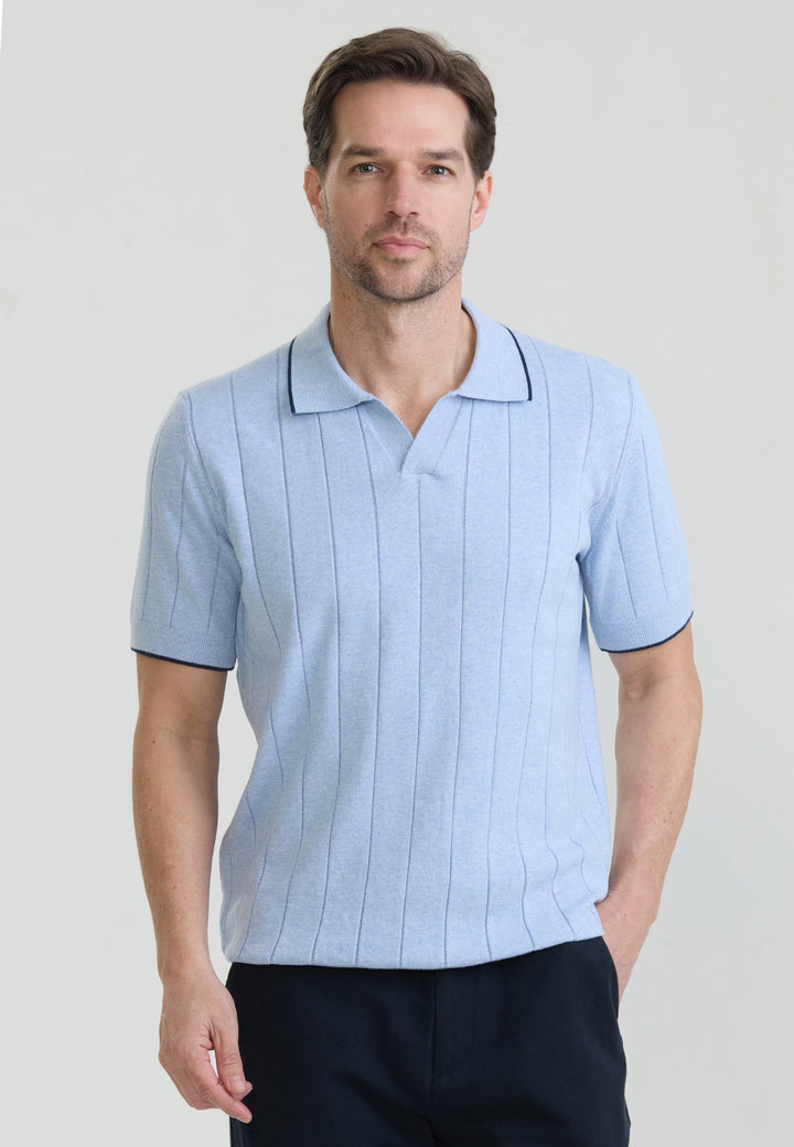 Felix Hardy T-shirt polo tricot sans boutons basique pour homme - Bleu
