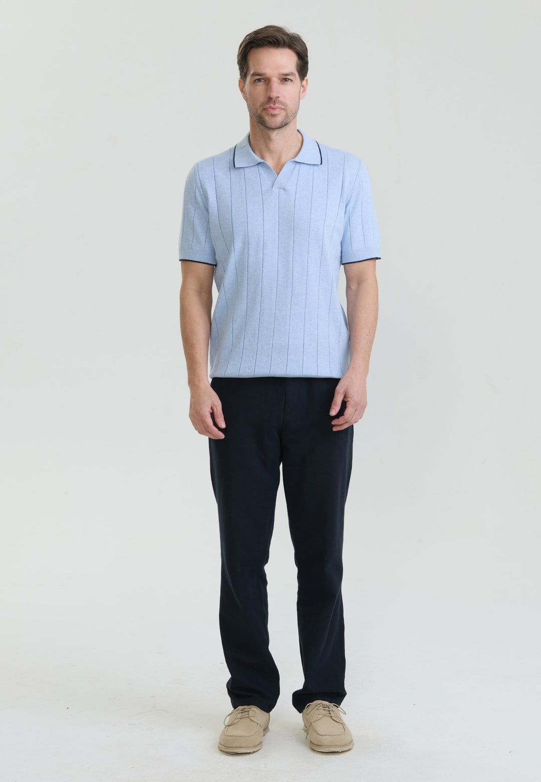 Felix Hardy T-shirt polo tricot sans boutons basique pour homme - Bleu