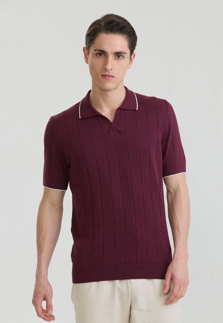 Felix Hardy T-shirt polo tricot sans boutons basique pour homme - Bordeaux