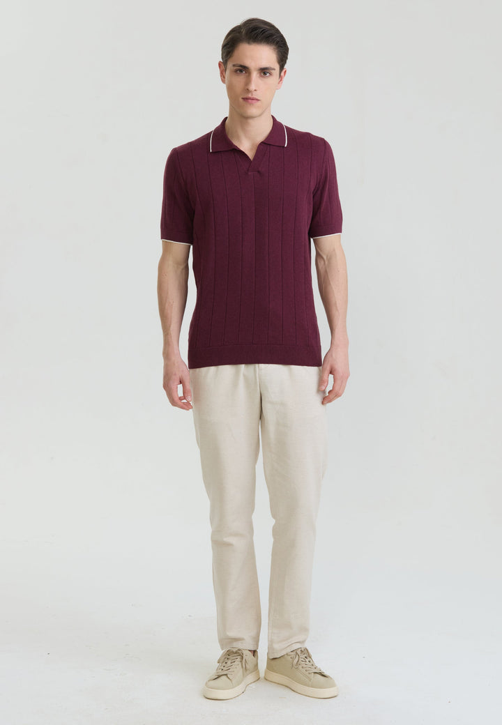 Felix Hardy T-shirt polo tricot sans boutons basique pour homme - Bordeaux