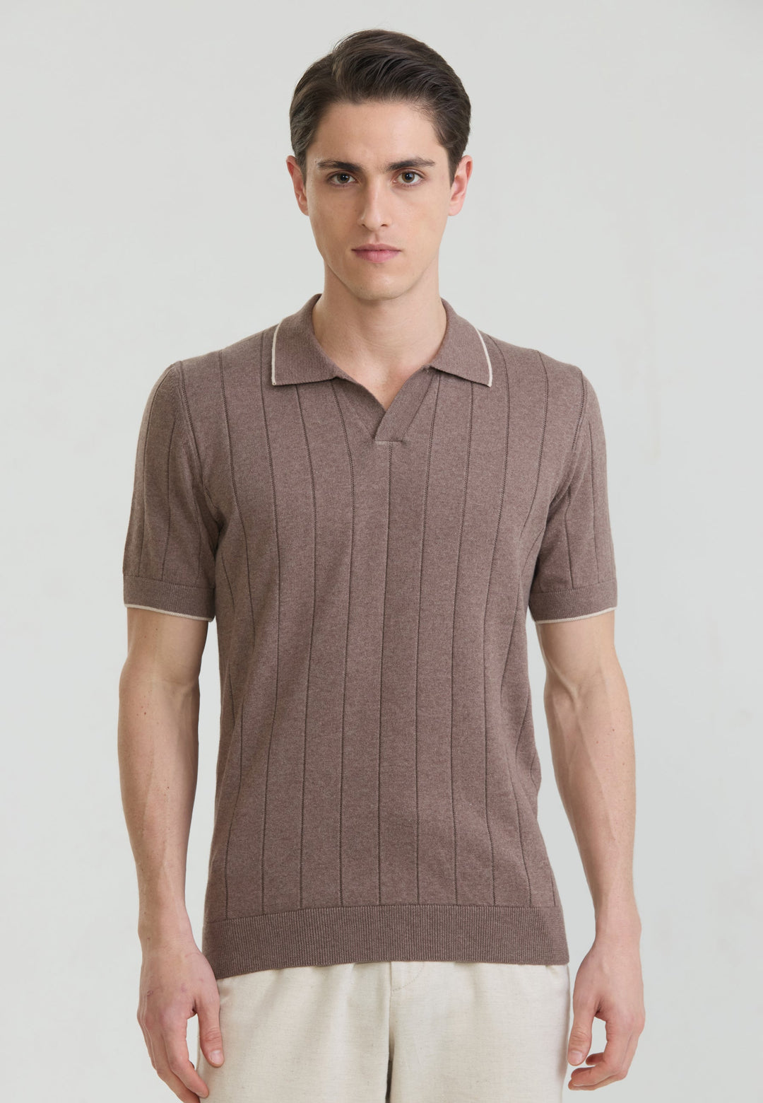 Felix Hardy T-shirt polo tricot sans boutons basique pour homme - Marron