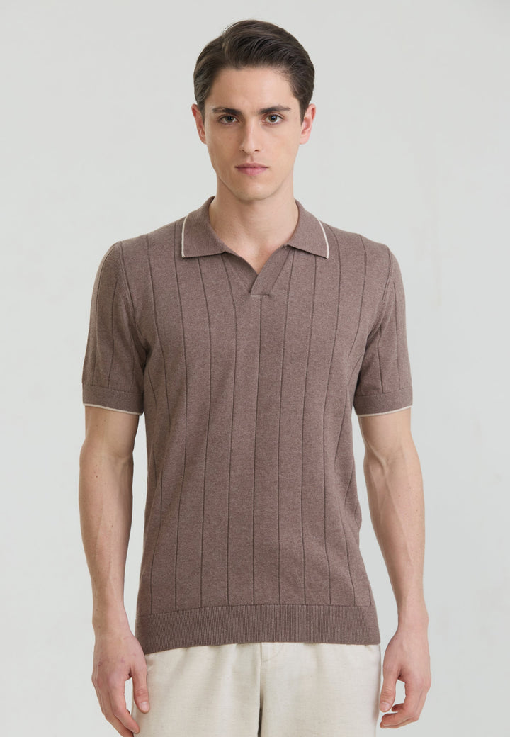 Felix Hardy T-shirt polo tricot sans boutons basique pour homme - Marron