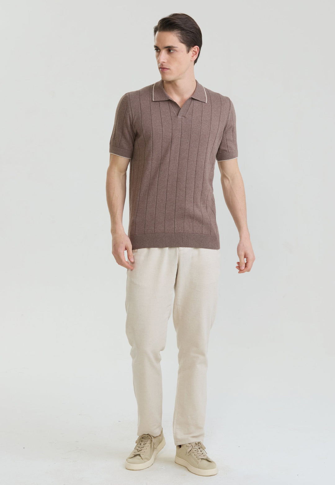 Felix Hardy T-shirt polo tricot sans boutons basique pour homme - Marron