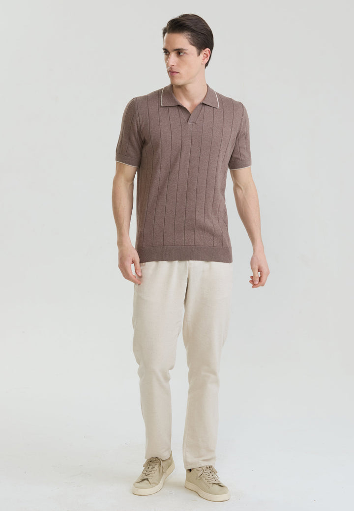 Felix Hardy T-shirt polo tricot sans boutons basique pour homme - Marron