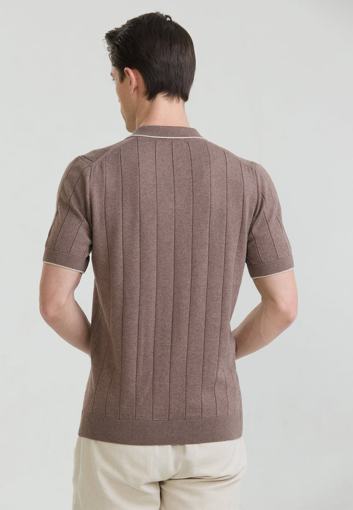 Felix Hardy T-shirt polo tricot sans boutons basique pour homme - Marron