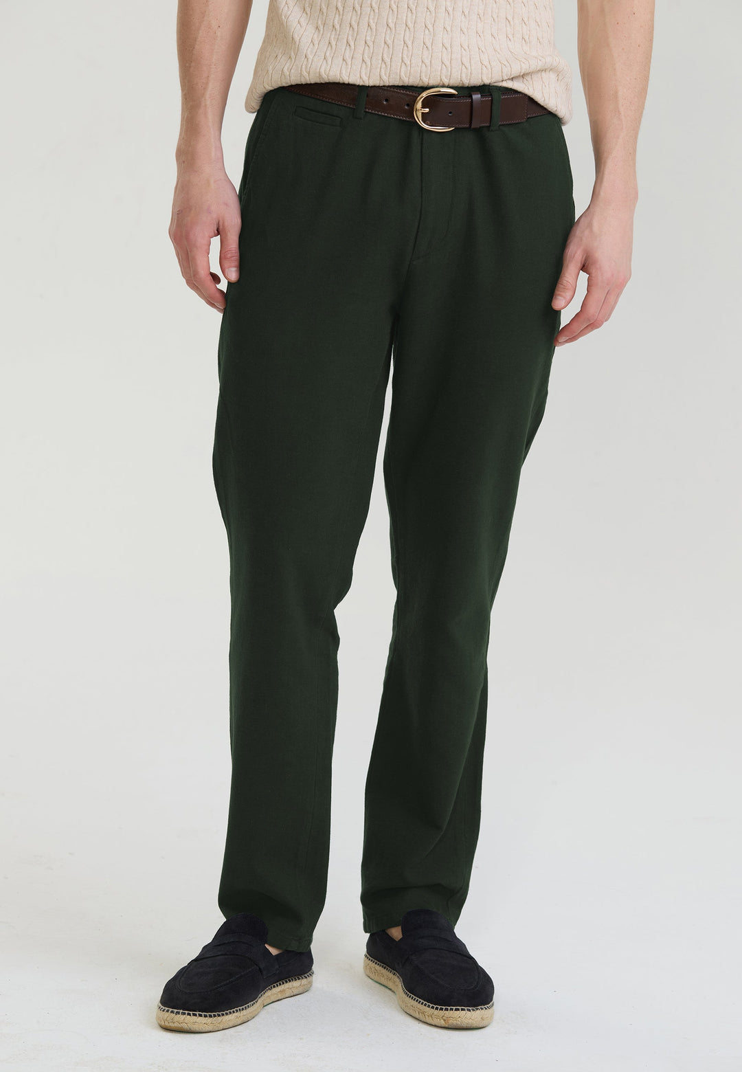 Felix Hardy Pantalon basique en mélange coton-lin pour homme - Kaki