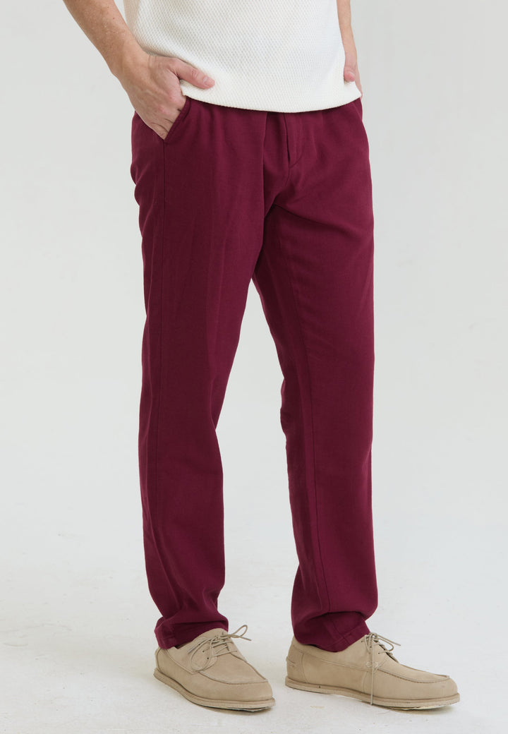 Felix Hardy Pantalon basique en mélange coton-lin pour homme - Bordeaux