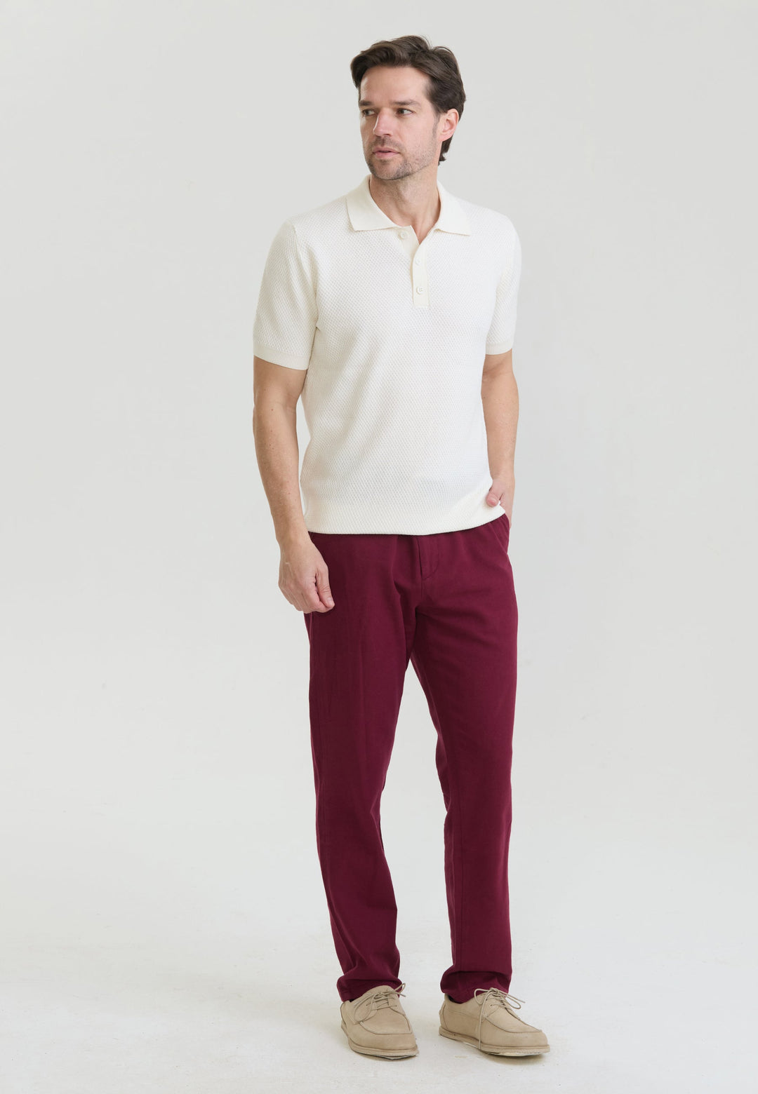 Felix Hardy Pantalon basique en mélange coton-lin pour homme - Bordeaux