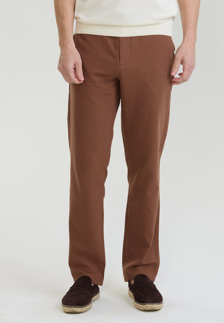 Felix Hardy Pantalon basique en mélange coton-lin pour homme - Marron